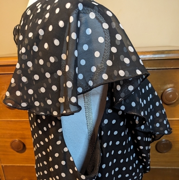 VINTAGE Olivia Matthews polka dots flutter cap sleeveless MIDI size 16 - Picture 9 of 16